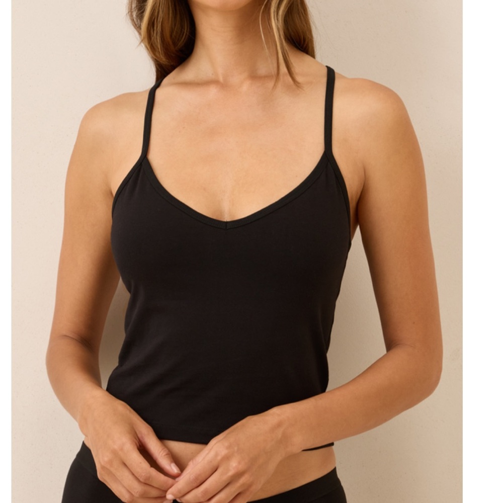 NWT Pact Organic Cotton Everyday Shelf Bra Cropped Camisole Black Tank Top Small